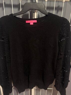 Lilly Pulitzer Black Crewneck Sweater with Lace-Detail Sleeves